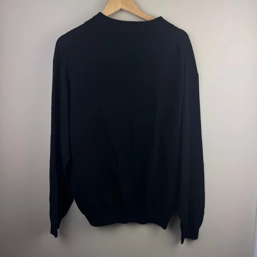 Pronto‎ Uomo Mens Black 100% Merino Wool Long Sleeve Polo Sweater XL